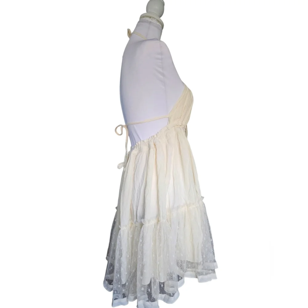 NWOT. Cream Tiered Ruffled Sundress with Plunge Neckline - Picture 5 of 7